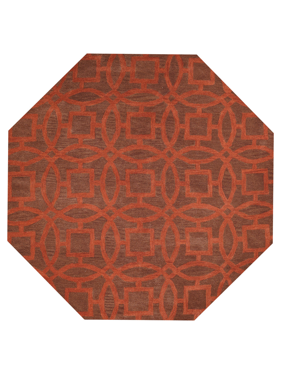 Hand Tufted Brown Orange Wool Geometric Rug