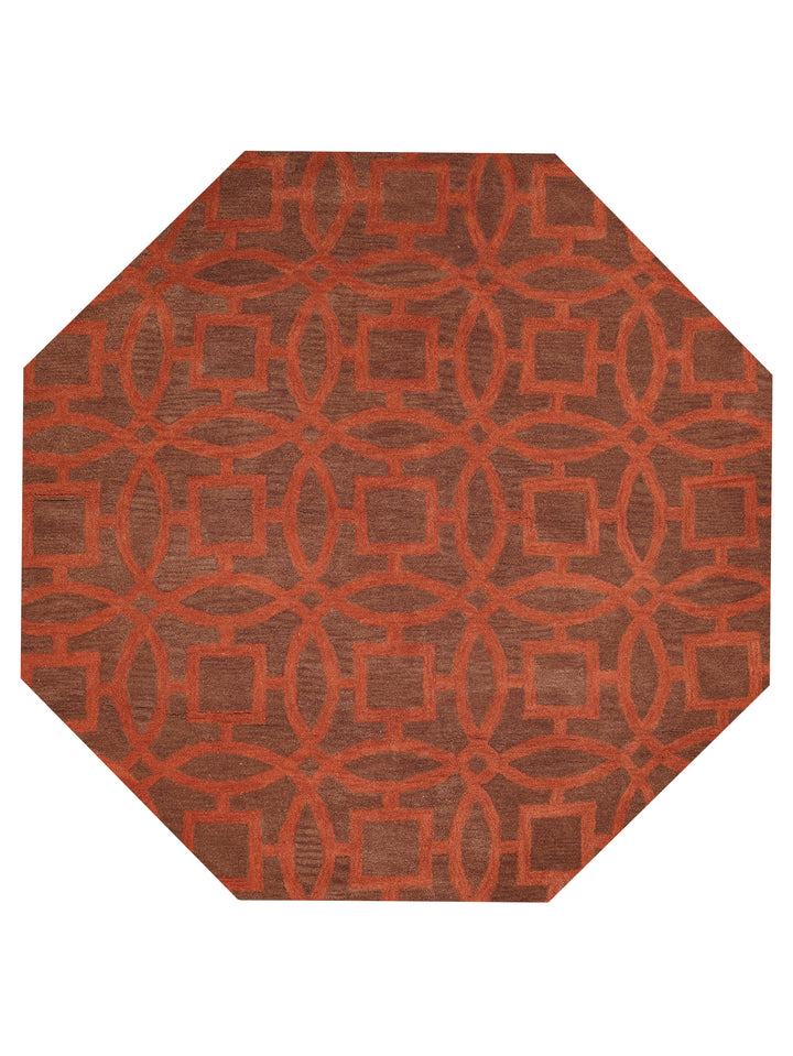 Hand Tufted Brown Orange Wool Geometric Rug