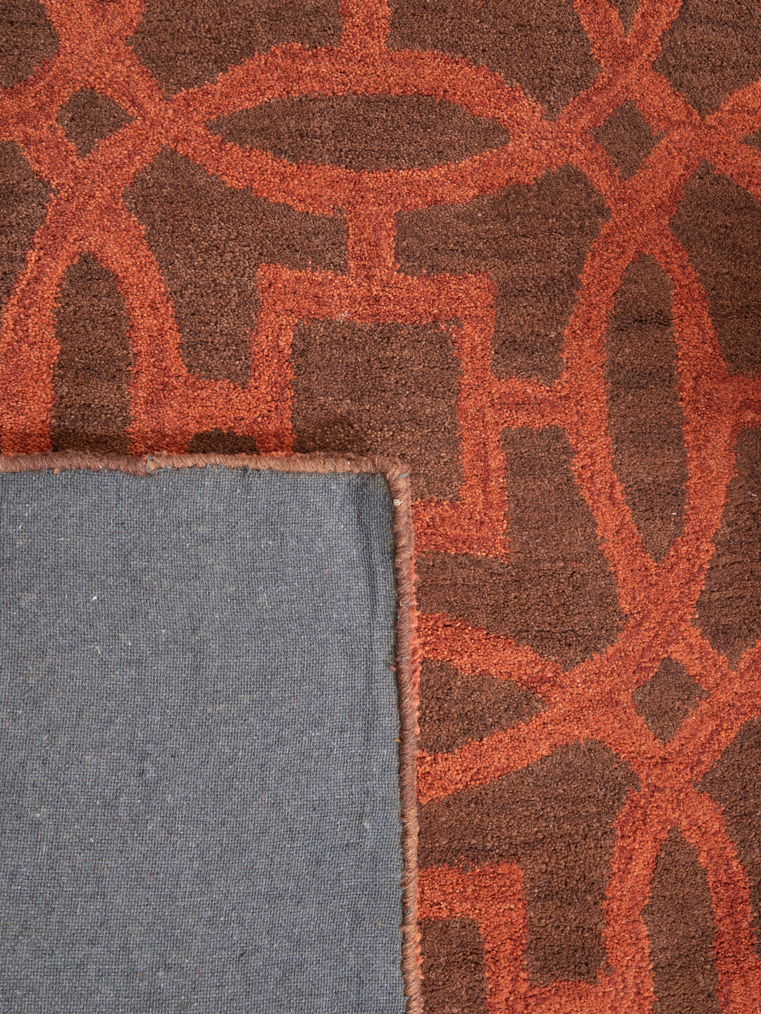 Hand Tufted Brown Orange Wool Geometric Rug