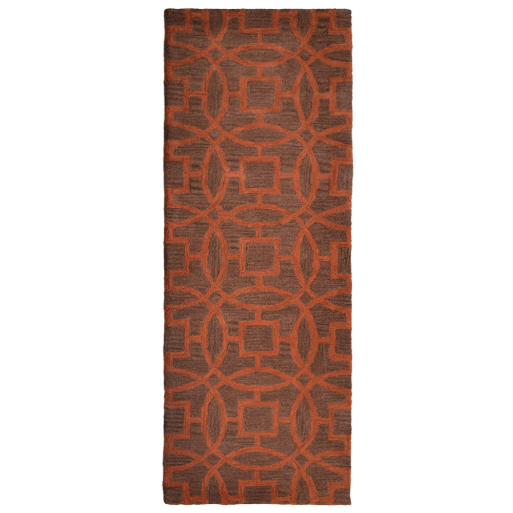 Hand Tufted Brown Orange Wool Geometric Rug