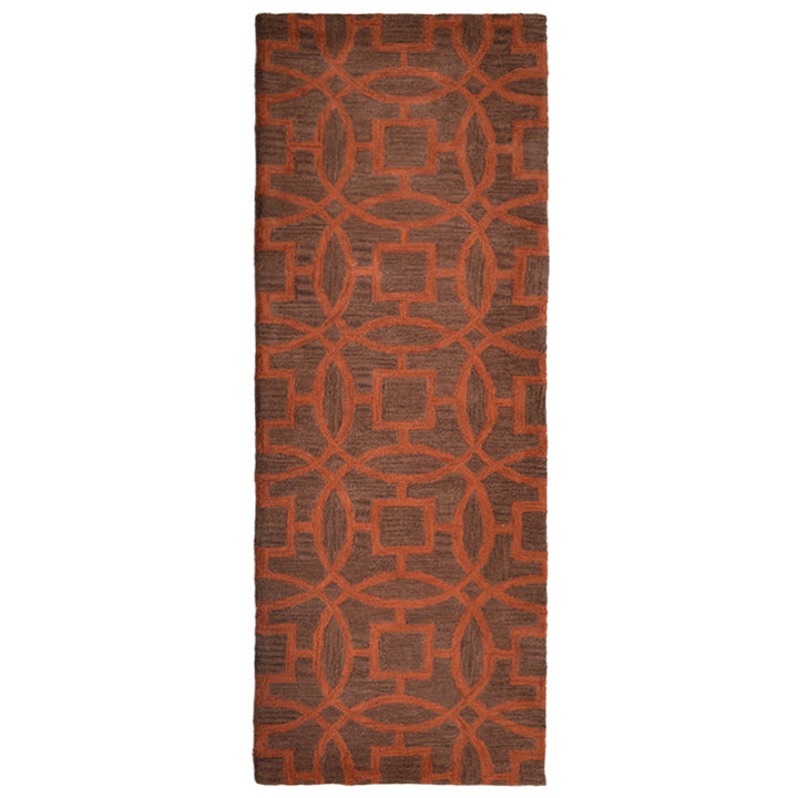 Hand Tufted Brown Orange Wool Geometric Rug
