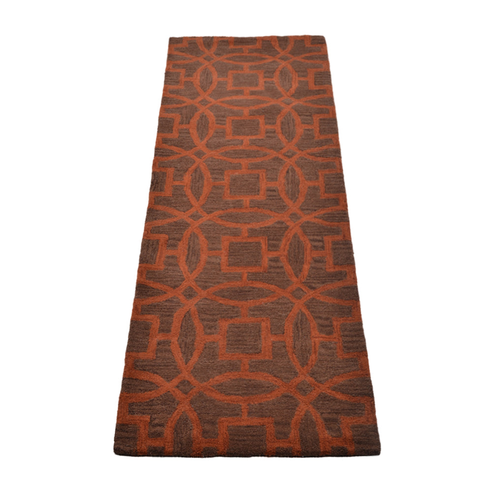 Hand Tufted Brown Orange Wool Geometric Rug