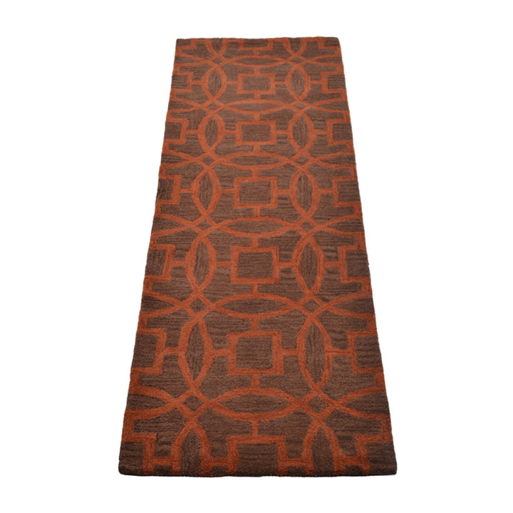 Hand Tufted Brown Orange Wool Geometric Rug