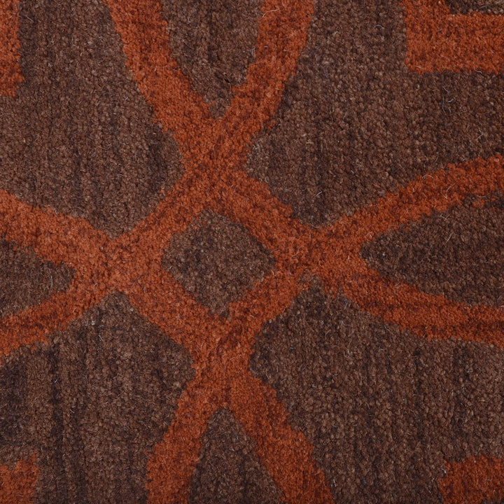 Hand Tufted Brown Orange Wool Geometric Rug