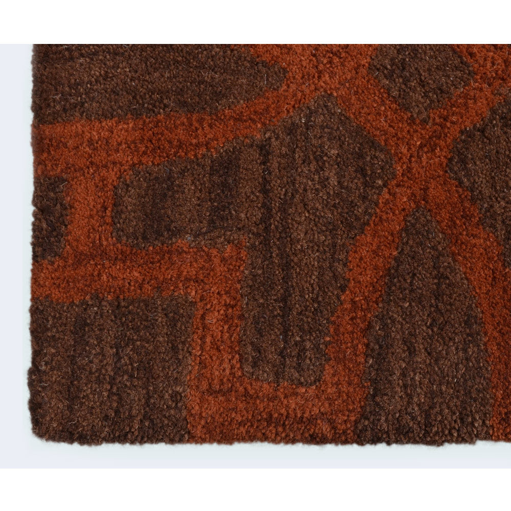 Hand Tufted Brown Orange Wool Geometric Rug
