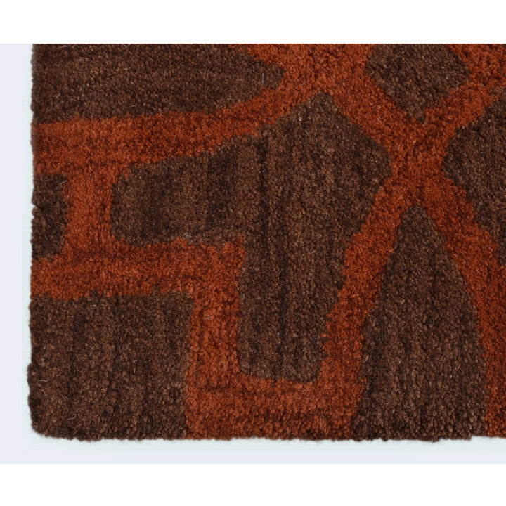 Hand Tufted Brown Orange Wool Geometric Rug