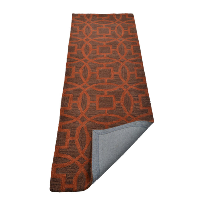 Hand Tufted Brown Orange Wool Geometric Rug