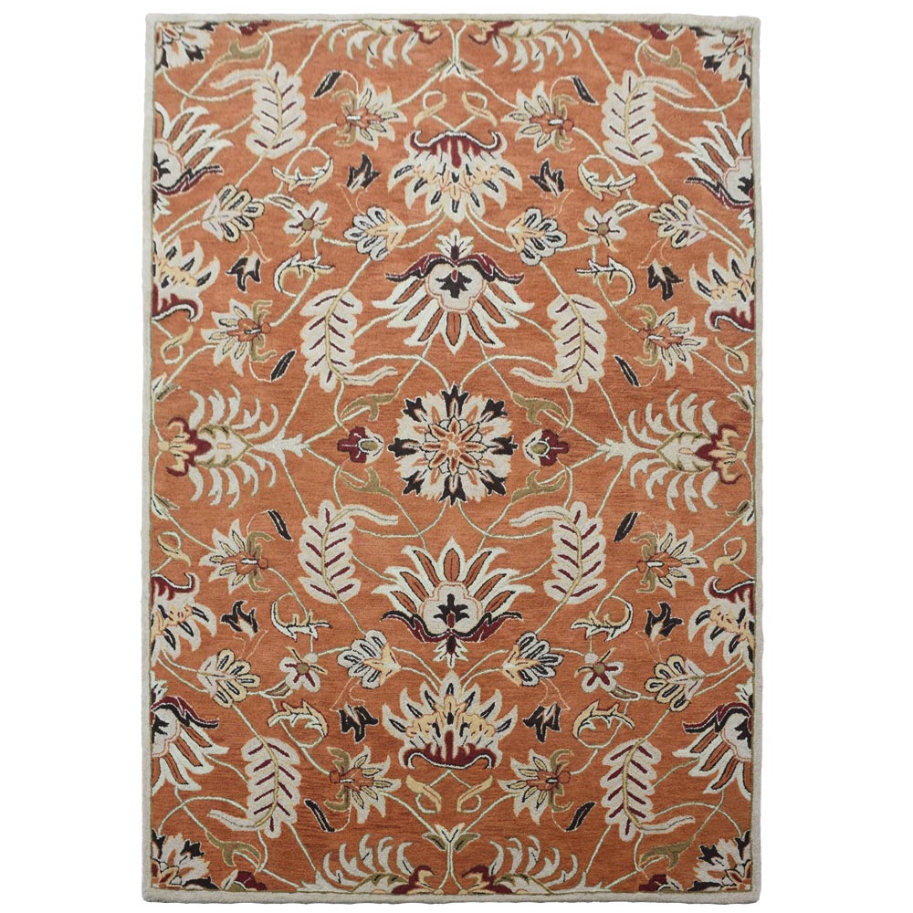 Hand Tufted Wool Area Rug Floral Orange K00268