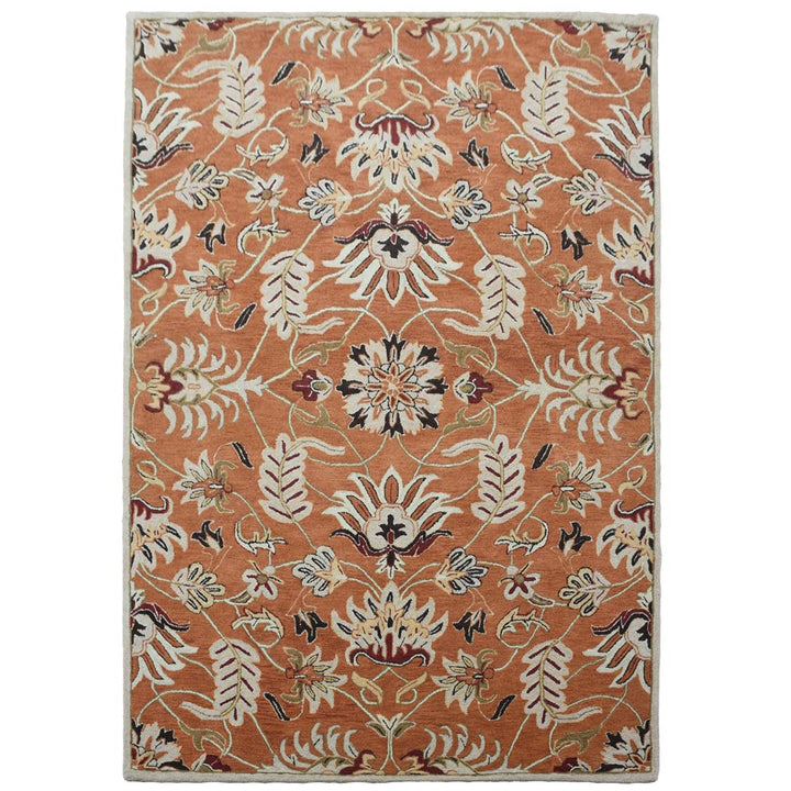 Hand Tufted Wool Area Rug Floral Orange K00268