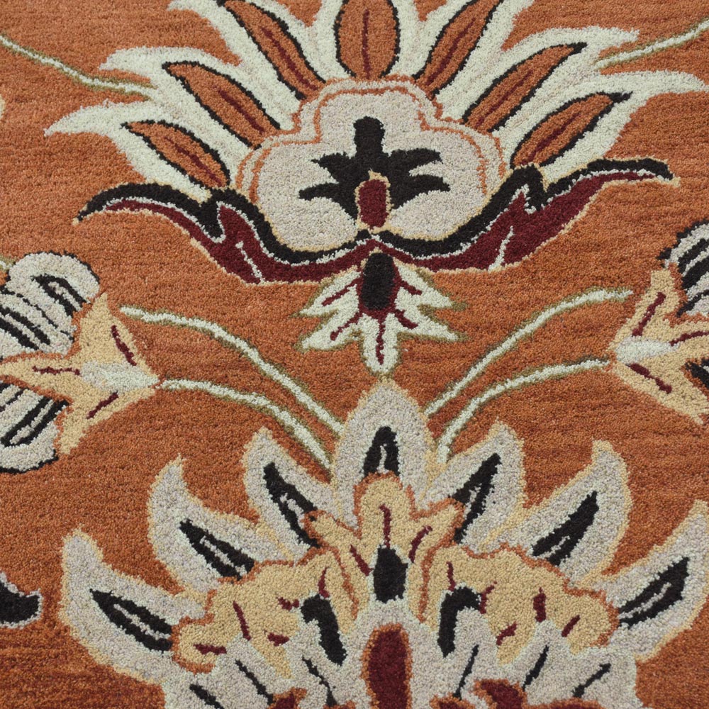 Hand Tufted Wool Area Rug Floral Orange K00268