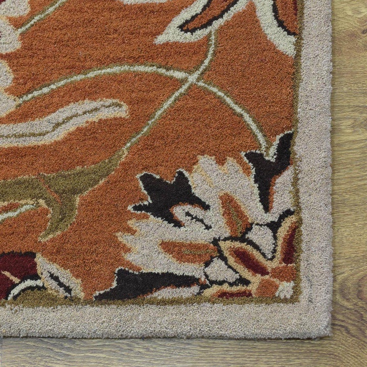 Hand Tufted Wool Area Rug Floral Orange K00268