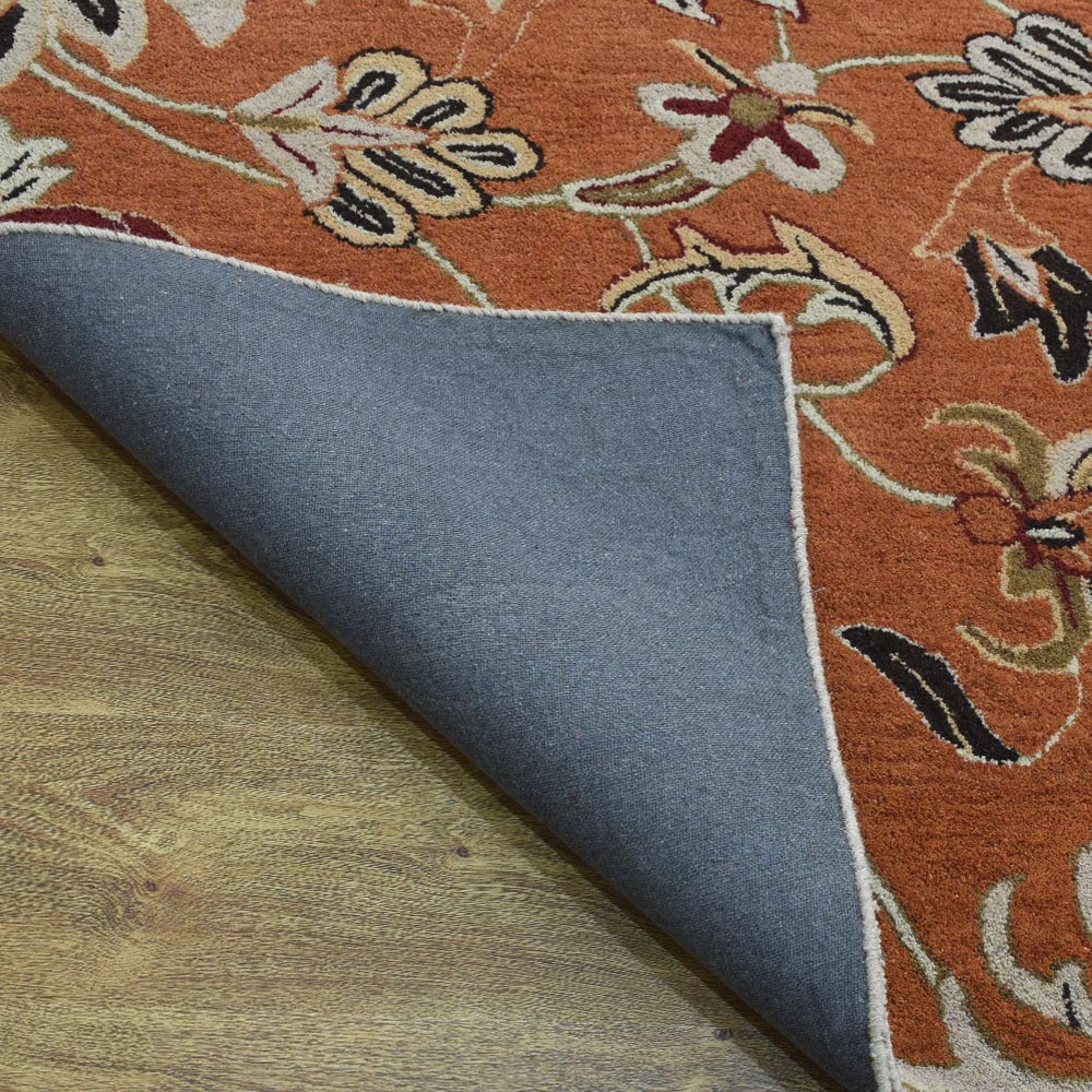 Hand Tufted Wool Area Rug Floral Orange K00268