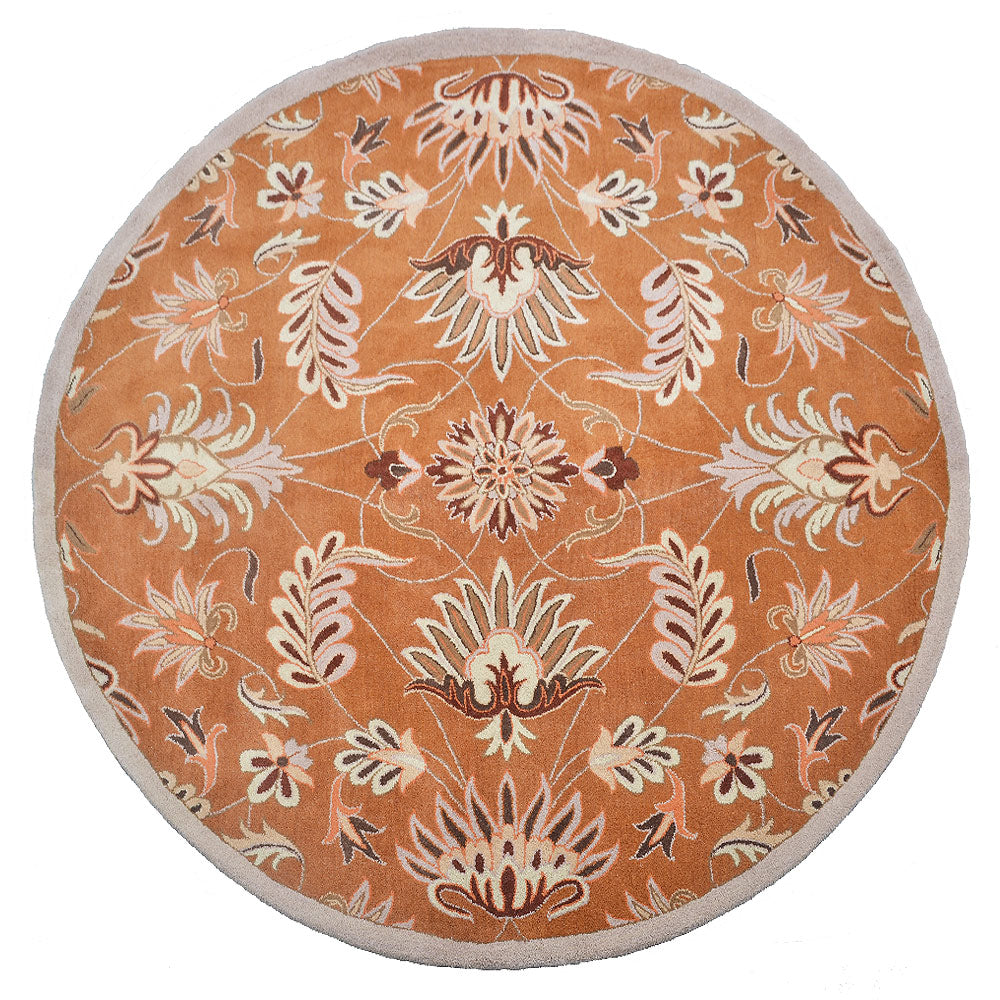 Hand Tufted Wool Area Rug Floral Orange K00268
