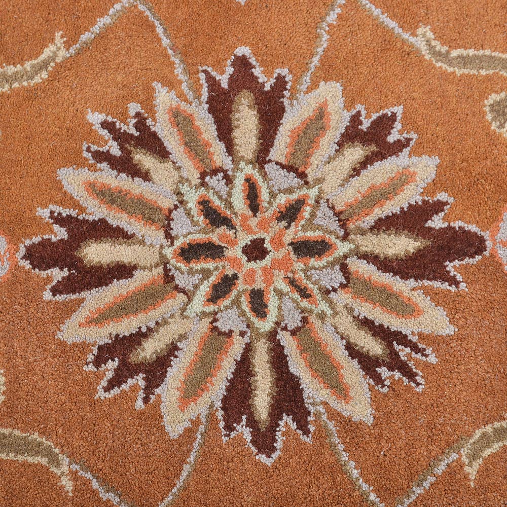 Hand Tufted Wool Area Rug Floral Orange K00268