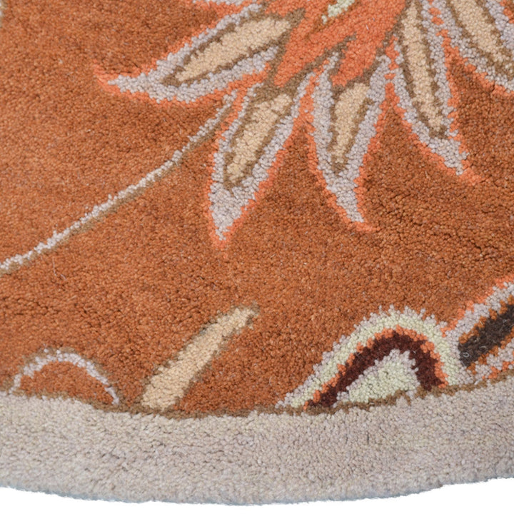Hand Tufted Wool Area Rug Floral Orange K00268