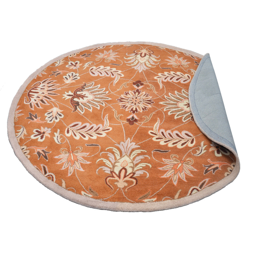 Hand Tufted Wool Area Rug Floral Orange K00268