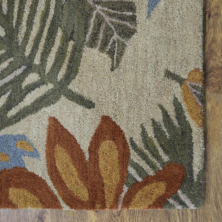 Hand Tufted Wool Area Rug Floral Cream K00300