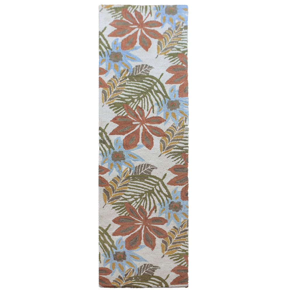 Hand Tufted Wool Area Rug Floral Cream K00300