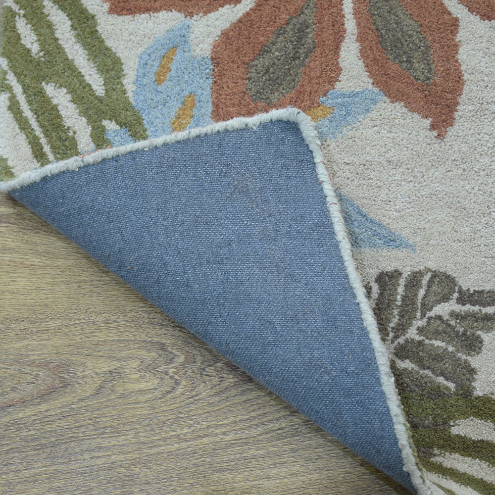 Hand Tufted Wool Area Rug Floral Cream K00300