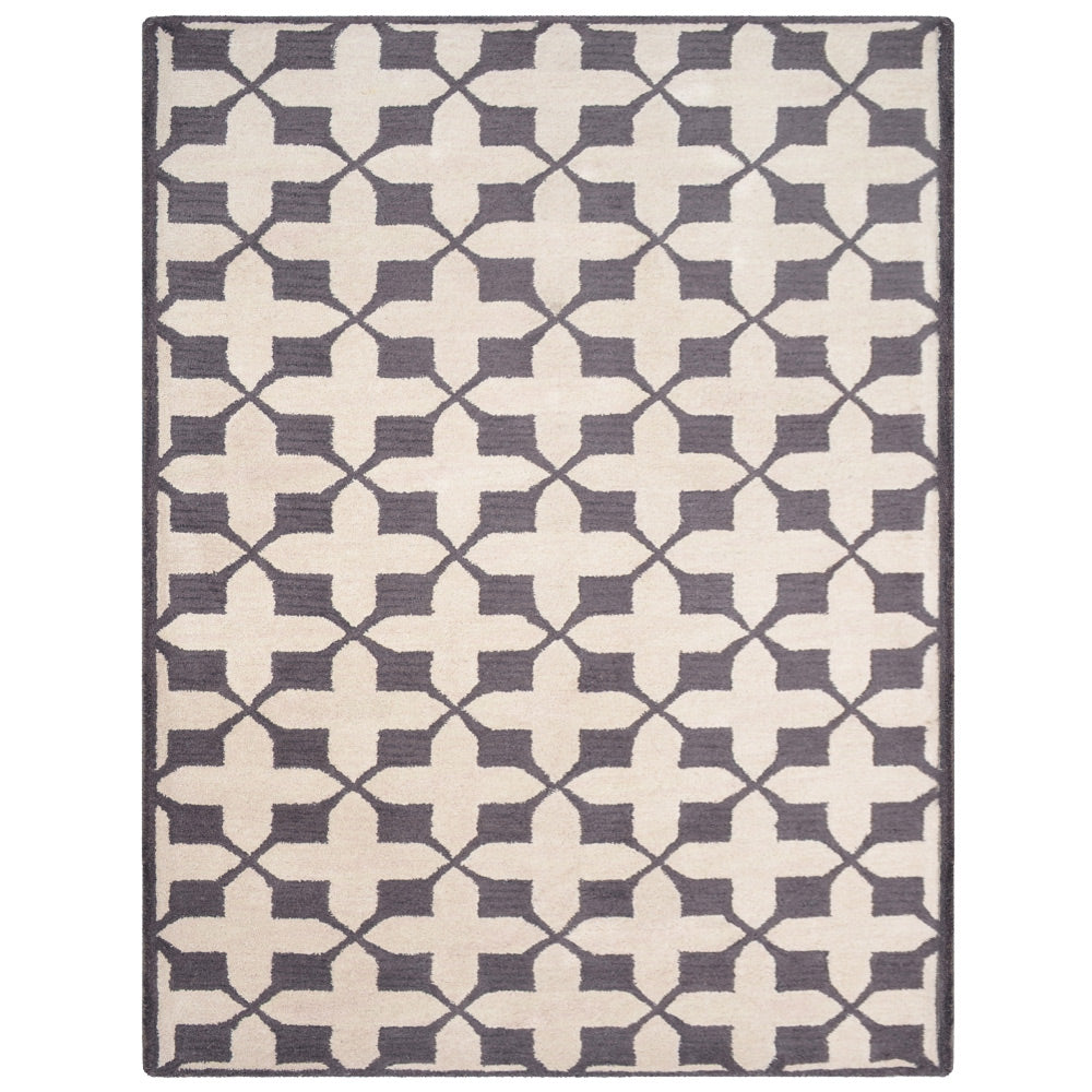 Hand Tufted Wool Area Rug Geometric Beige Black K00301