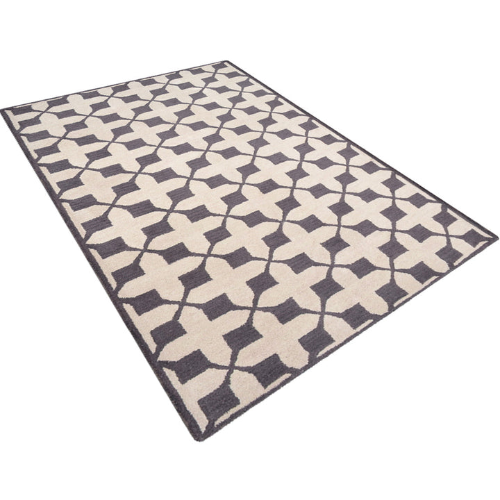 Hand Tufted Wool Area Rug Geometric Beige Black K00301
