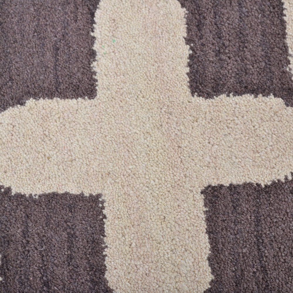 Hand Tufted Wool Area Rug Geometric Beige Black K00301