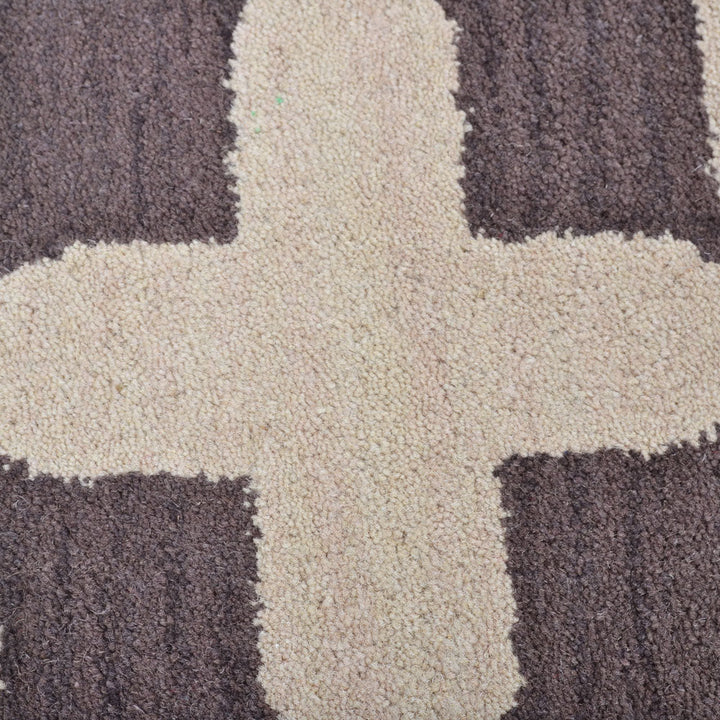 Hand Tufted Wool Area Rug Geometric Beige Black K00301