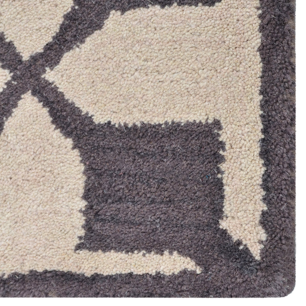 Hand Tufted Wool Area Rug Geometric Beige Black K00301