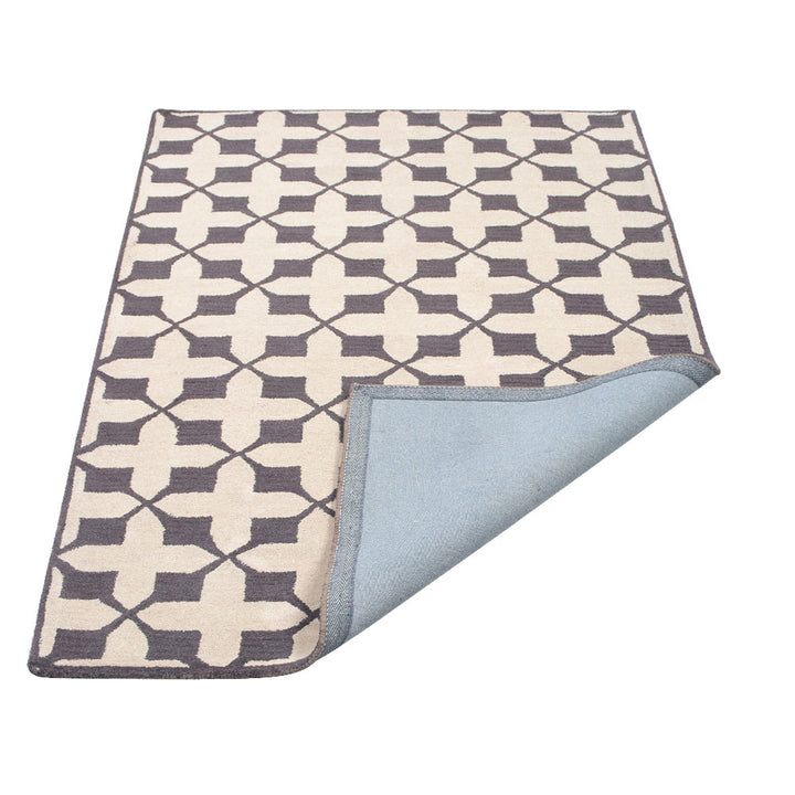 Hand Tufted Wool Area Rug Geometric Beige Black K00301