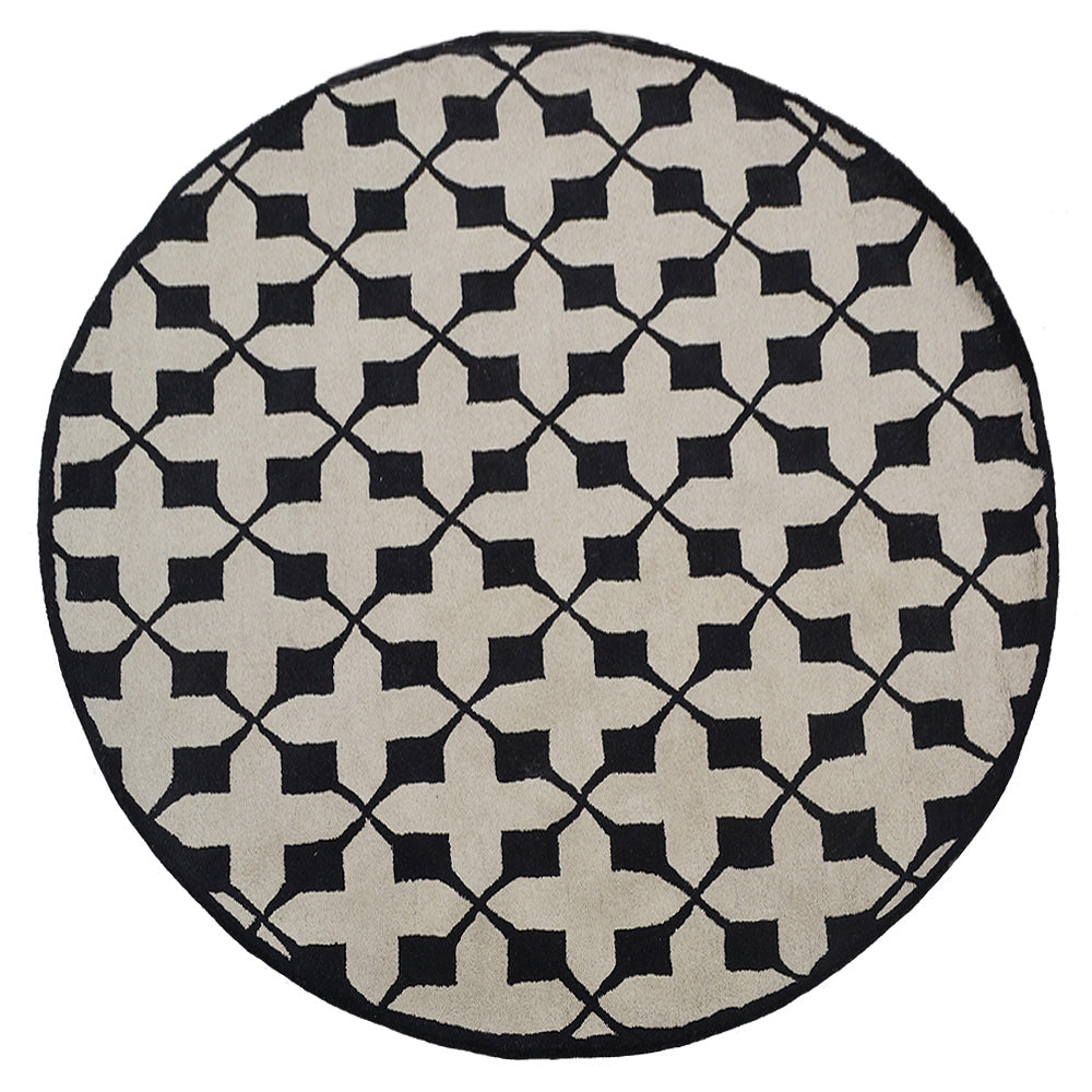 Hand Tufted Wool Area Rug Geometric Beige Black K00301