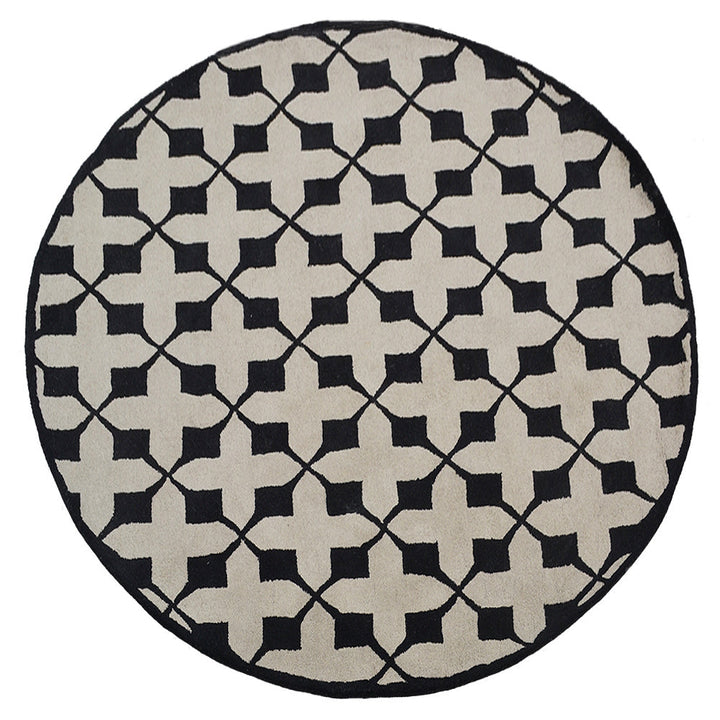 Hand Tufted Wool Area Rug Geometric Beige Black K00301