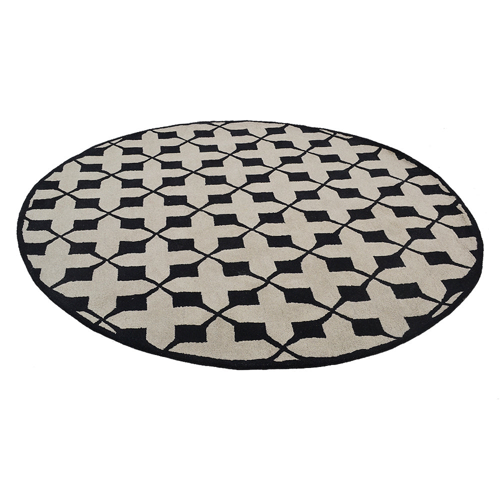 Hand Tufted Wool Area Rug Geometric Beige Black K00301