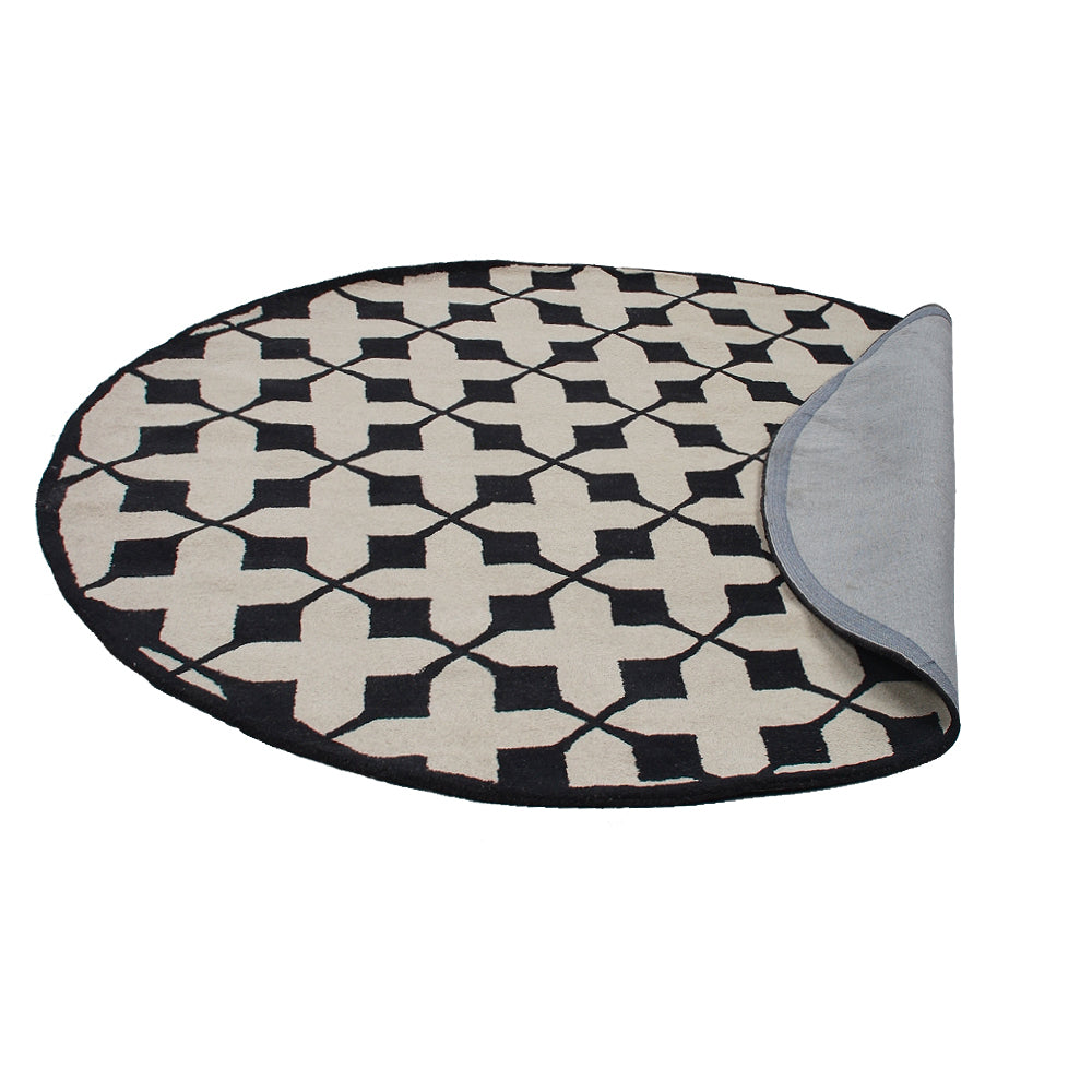 Hand Tufted Wool Area Rug Geometric Beige Black K00301