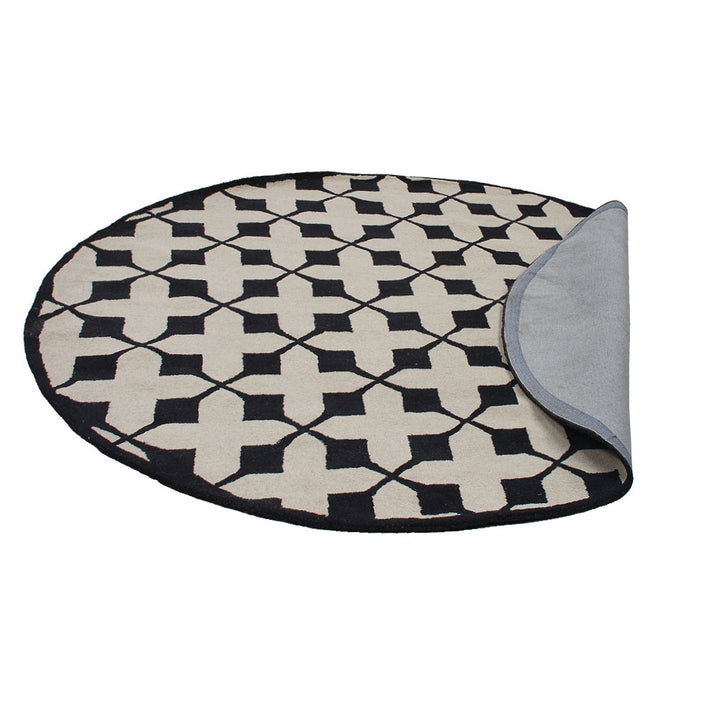 Hand Tufted Wool Area Rug Geometric Beige Black K00301