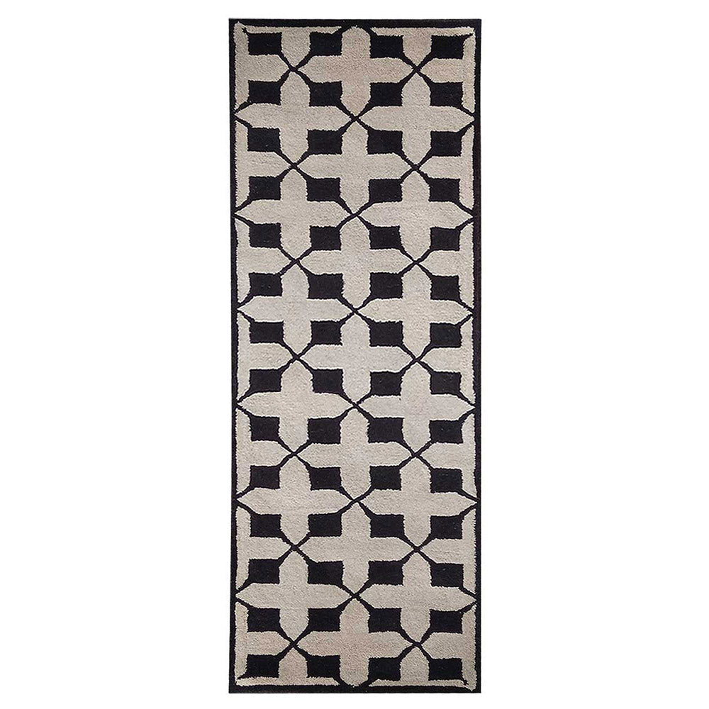 Hand Tufted Wool Area Rug Geometric Beige Black K00301