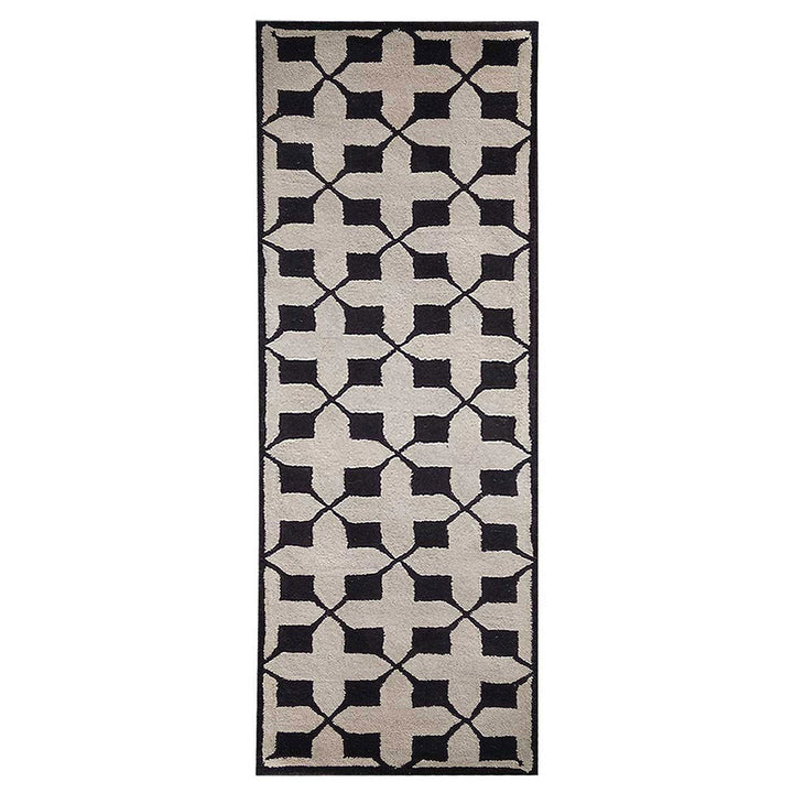 Hand Tufted Wool Area Rug Geometric Beige Black K00301