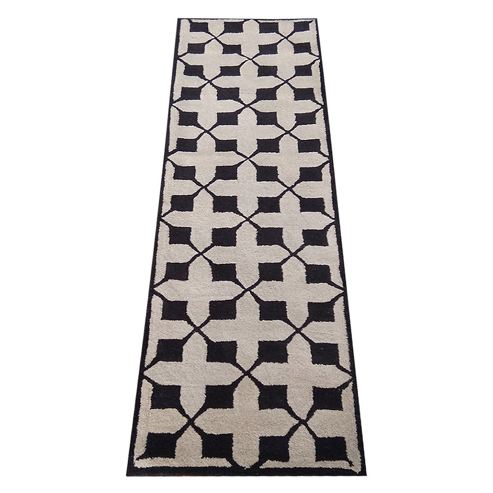 Hand Tufted Wool Area Rug Geometric Beige Black K00301