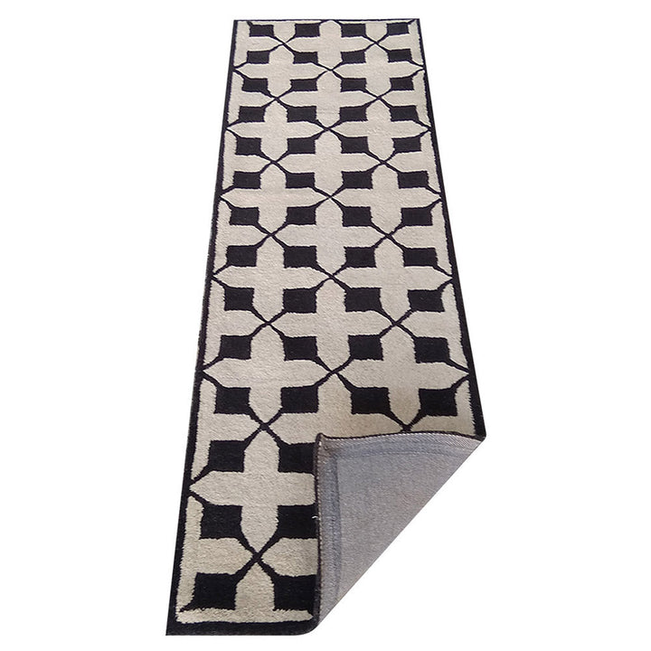 Hand Tufted Wool Area Rug Geometric Beige Black K00301