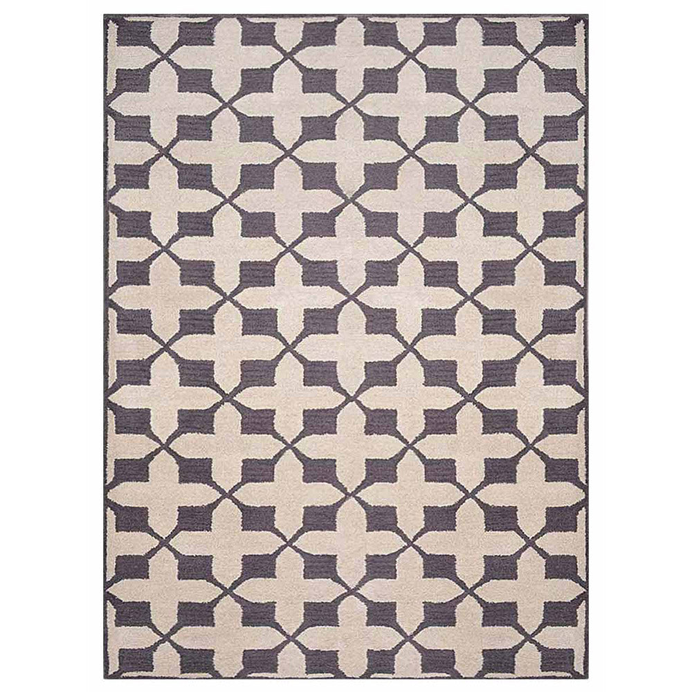 Hand Tufted Wool Area Rug Geometric Beige Black K00301
