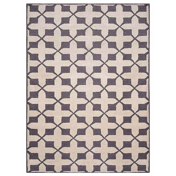 Hand Tufted Wool Area Rug Geometric Beige Black K00301