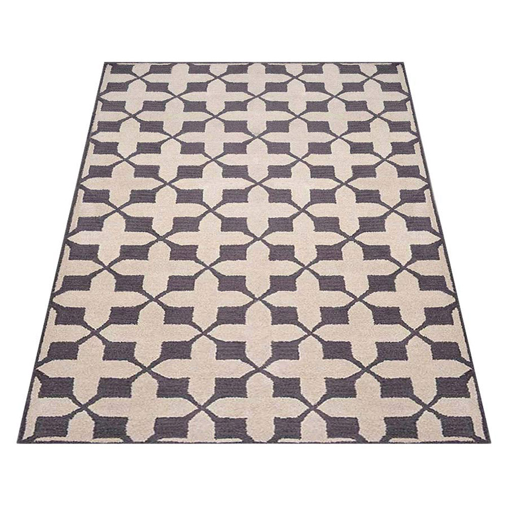 Hand Tufted Wool Area Rug Geometric Beige Black K00301