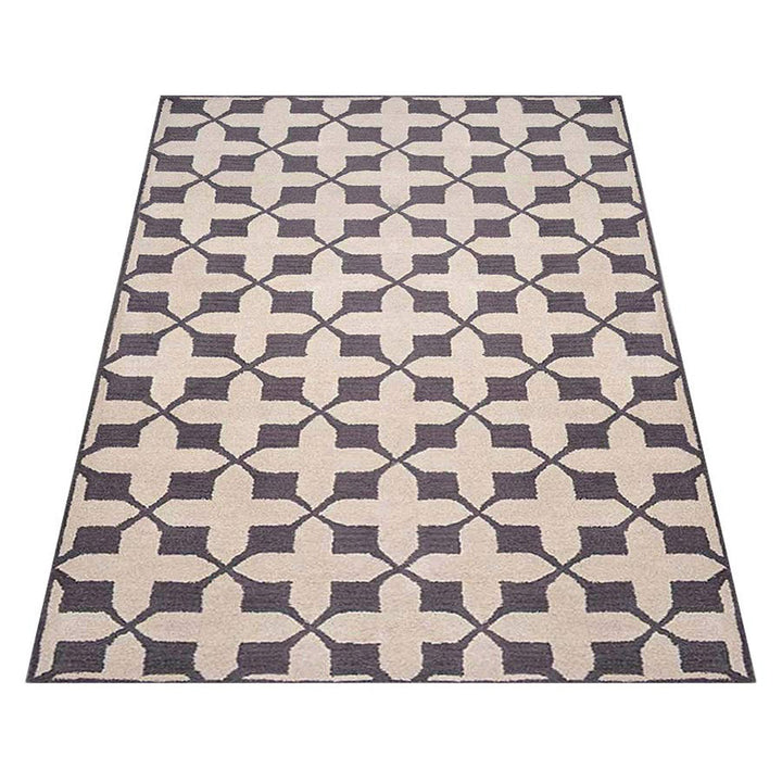 Hand Tufted Wool Area Rug Geometric Beige Black K00301