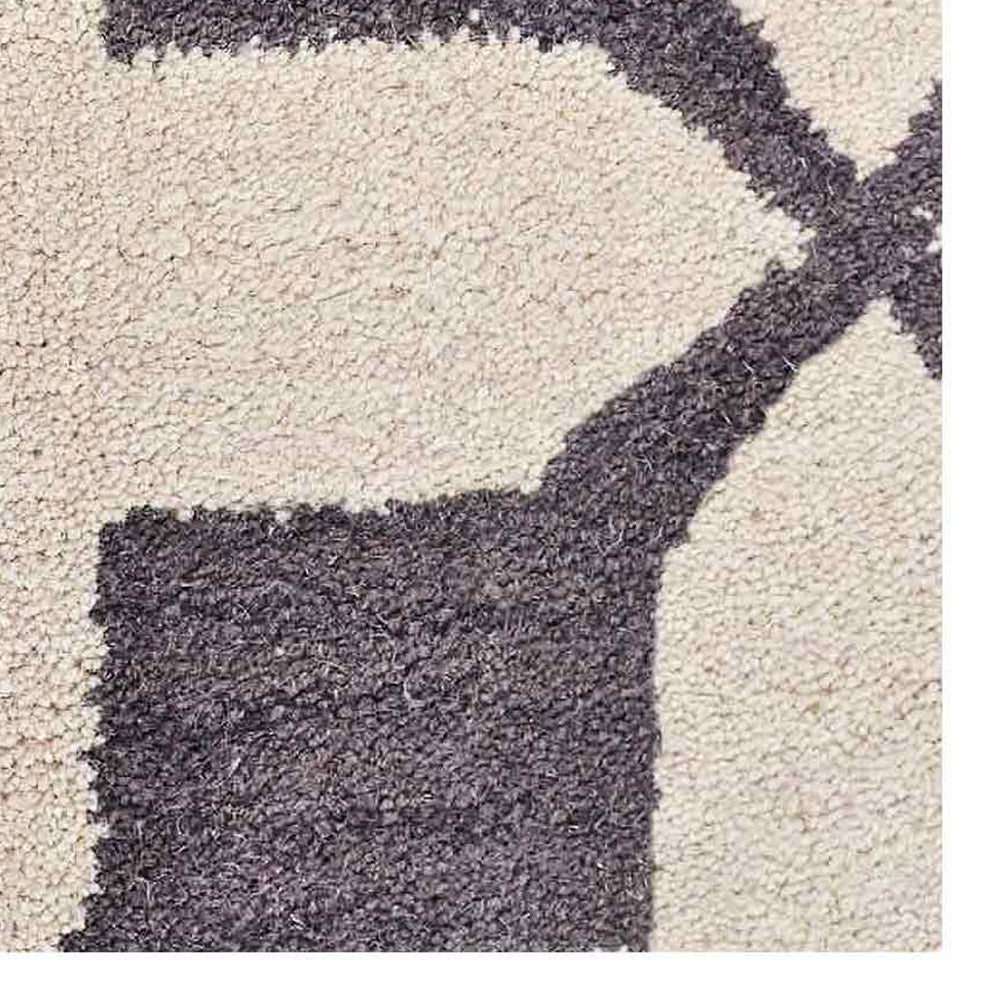 Hand Tufted Wool Area Rug Geometric Beige Black K00301