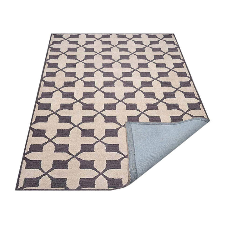 Hand Tufted Wool Area Rug Geometric Beige Black K00301