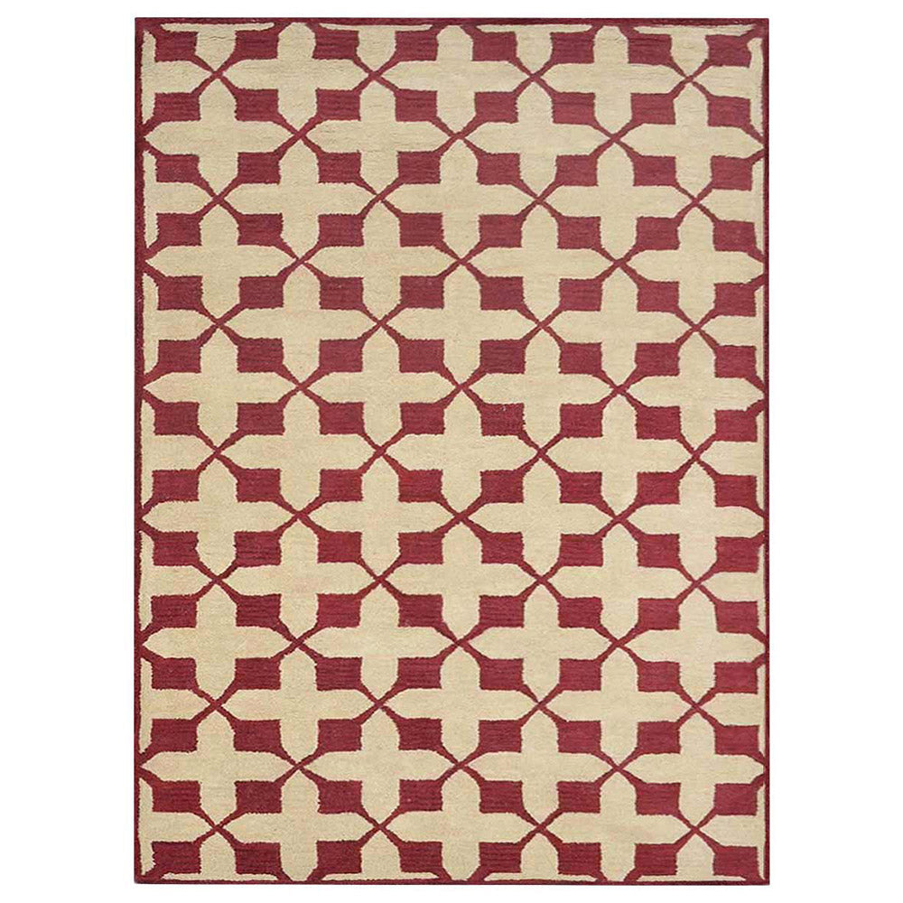 Hand Tufted Wool Area Rug Geometric Beige Black K00301