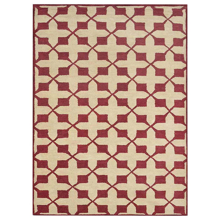 Hand Tufted Wool Area Rug Geometric Beige Black K00301