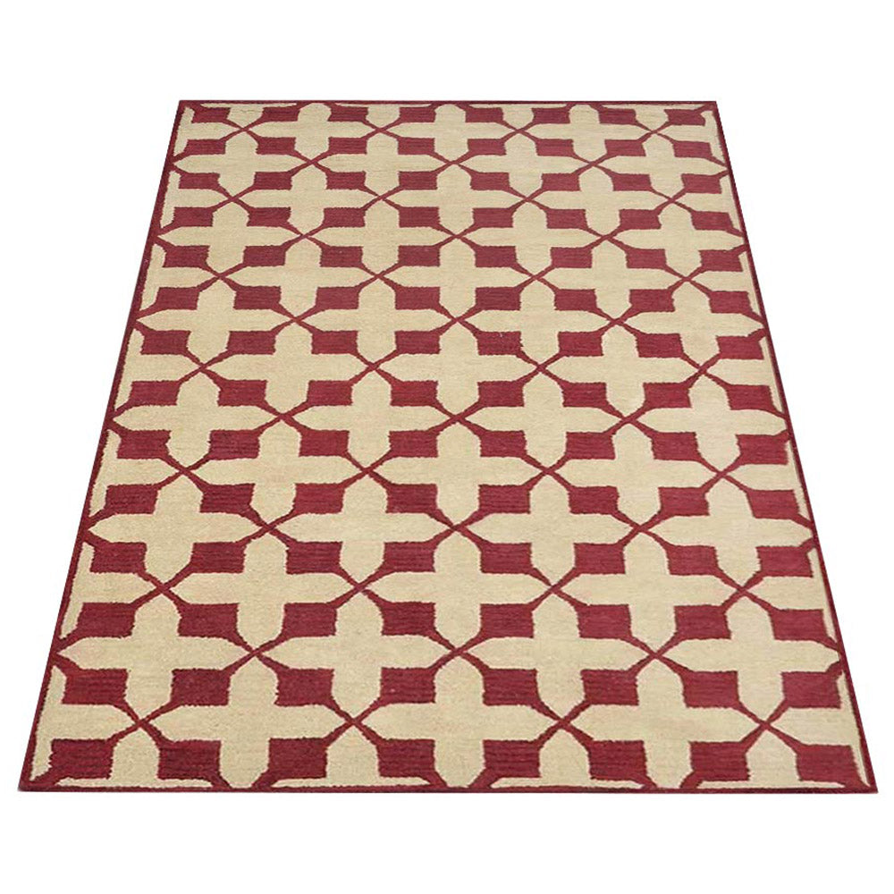 Hand Tufted Wool Area Rug Geometric Beige Black K00301