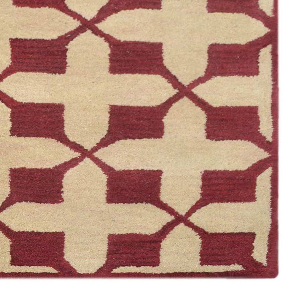 Hand Tufted Wool Area Rug Geometric Beige Black K00301