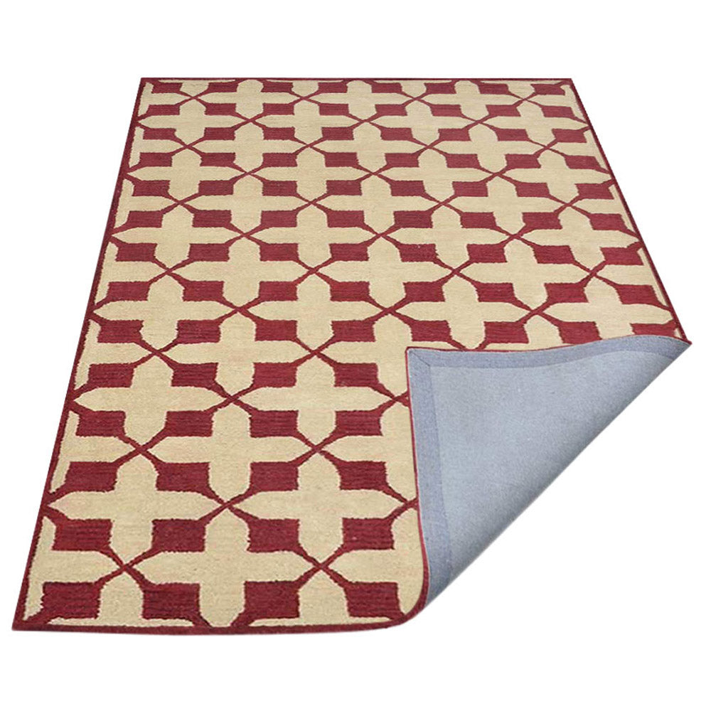 Hand Tufted Wool Area Rug Geometric Beige Black K00301