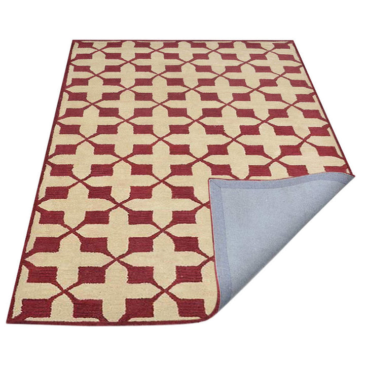 Hand Tufted Wool Area Rug Geometric Beige Black K00301
